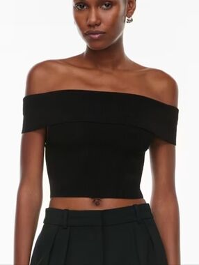 Aritzia Babaton Sculpt Knit Off-Shoulder Top Women's L Black Ribbed